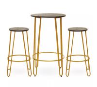 Orsina Set of 3 Metal Frame Bar Table Stool Set, Hairpin Stool for Kitchen Counter, Elm Wood Metal Frame Stool in Natural Orsina Natural