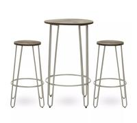 Orsina Set of 3 Metal Frame Bar Table Stool Set, Hairpin Stool for Kitchen Counter, Elm Wood Metal Frame Stool in Medium Beige Orsina Medium Beige