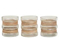 Orsina Set Of 3 Natural Glass Tealight Holders, Decorative Tea Light Holders, Identical Tea Light Candle Holders