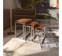 Orsina Set Of 3 Natural Teak Wood Nesting Tables,sturdy Handcrafted End Tables,luxe Black Two-Toned Bedside Tables