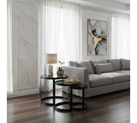 Orsina Set Of 3 Sleek Nesting Tables, Metal And Glass Black Nesting Tables For Modern Living, Round Nesting Tables