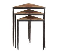 Orsina Set Of 3 Triangular Nesting Tables,luxe Grain Elm Wooden Topped End Tables,side Tables With Black Iron Legs