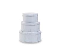 Orsina Set Of 3 White Marble Effect Storage Tins, Nesting Tins With Lids For Cakes, Snacks Or Bakes, Durable Metal