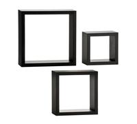 Orsina Set of 3 White MDF Wall Cubes, Floating Storage Shelves with PVC Coating, Ideal for Displaying Ornaments in Black Orsina Black