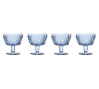 Orsina Set Of 4 Blue Dessert Bowls, Embossed Glass Dishes, Textured Glassware For Pudding, Small Dessert Dishes