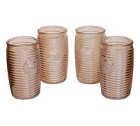 Orsina Set of 4 Grey Ribbed Glass Tumblers, Stylish Set of 4 Glasses, Ribbed Glassware Set, Grey Drinking Glasses in Gold Orsina Gold