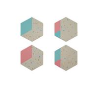 Orsina Set Of 4 Hexagonal Cork Coasters,terrazzo Pattern Coasters With Pastel Shades,stylish Gold Foiled Cork