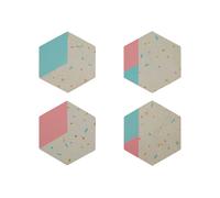 Orsina Set Of 4 Hexagonal Cork Coasters, Terrazzo Pattern Coasters with Pastel Shades, Stylish Gold Foiled Cork Orsina Multicolor