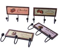 Orsina Set Of 4 Le Chocolate Assorted Door Hangers, Vintage-Inspired MDF Signs With Café-Themed Prints, Decorative in Black Orsina Black