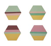 Orsina Set Of 4 Miami Striped Gold Foil Coasters, Vibrant Cork Coasters With Hexagonal Design, Perfect For Gifting Orsina Multicolor