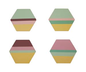 Orsina Set Of 4 Miami Striped Gold Foil Coasters, Vibrant Cork Coasters With Hexagonal Design, Perfect For Gifting Orsina Multicolor