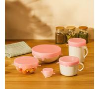 Orsina Set of 6 Pink Silicone Stretch Lids For Jars, Airtight & Leakproof Seals, Flexible Covers For Containers Orsina Pink