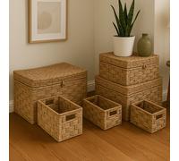 Orsina Set Of 6 Water Hyacinth Storage Baskets, Woven Storage Baskets With Loop & Side Handles, Hyacinth Basket in Natural Orsina Natural
