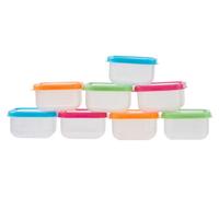 Orsina Set Of Eight Mini Storage Plastic Containers, Durable Clear Plastic With Assorted Colourful Lids