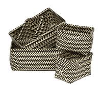 Orsina Set Of Five Black & White Woven Storage Baskets Orsina White