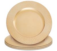 Orsina Set of Four 33cm Dia Gold Charger Plates with Hammered Rims Orsina Gold