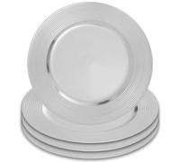 Orsina Set of Four 33cm Dia Silver Charger Plates with Ribbed Rims Orsina Silver