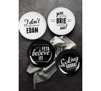 Premier Housewares Cheese Plates – Set of 4 – Black & White, Serving Plates with Cheese Slogans