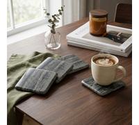 Orsina Set Of Four Grey Marble Square Coasters, Durable Natural Stone Coasters For Home & Kitchen Orsina Grey