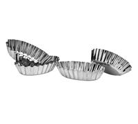 Orsina Set of Four Oval Fluted Small Cake Moulds, Petite Rippled Bake Dishes, Pudding Moulds, Ornate Tart Cases in Silver Orsina Silver