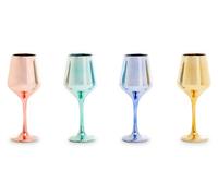 Orsina Set Of Four Wine Glasses In Assorted Colours, Reflective Glassware For Champagne, Colored Drinking Glasses