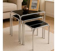 Orsina Set Of Three Black Glass Nesting Tables, Modern Nesting Tables, Nesting Side Tables For Living Room