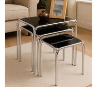 Orsina Set Of Three Black Glass Nesting Tables, Modern Nesting Tables, Nesting Side Tables For Living Room
