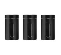 Orsina Set Of Three Clear And Black Storage Jars, Glass Canisters With Airtight Lids, Kitchen Storage Solution