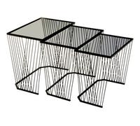 Orsina Set Of Three Grey Glass Top Black Side Table With Openwire Frame, Black Bedside Tables For Living Room