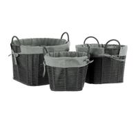 Orsina Set Of Three Grey Round Storage Baskets, Cotton Rope Basket With Liner For Laundry, Wire Frame Baskets Orsina Grey