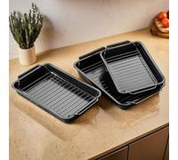 Orsina Set Of Three Roasting Trays With Wire Racks, Enamel Baking Tray Set, Non-Stick Roasting Pan, Luxe Oven Trays in Black Orsina Black