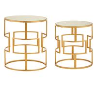 Orsina Set Of Two Gold Metal Round Side Tables, Nesting Side Tables, Small Bedside Tables, Distinctive Accent Tables Orsina Gold