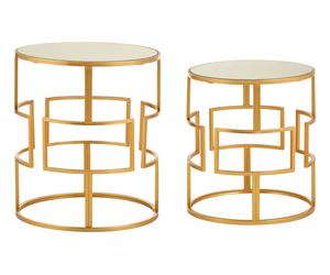 Orsina Set Of Two Gold Metal Round Side Tables, Nesting Side Tables, Small Bedside Tables, Distinctive Accent Tables Orsina Gold