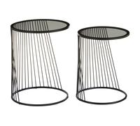 Orsina Set Of Two Grey Glass Top Black Side Table with Openwire Frame, Black Round Side Tables For Living Room Orsina Black