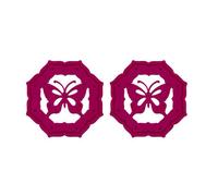 Orsina Set Of Two Hot Pink Felt Hexagonal Butterfly Design Placemats, Durable Heat-Resistant Table Mats For Dining