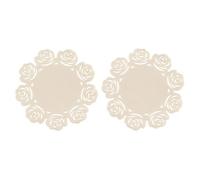 Orsina Set Of Two Ivory Felt Flower Design Placemats, Durable Heat-Resistant Table Mats For Dining