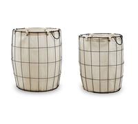 Orsina Set Of Two Matte Black Laundry Baskets, Minimal Laundry Hampers With Cotton Liners, Round Wire Frame Baskets in White Orsina White