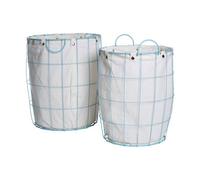 Orsina Set Of Two Wire Hampers Baskets, Blue Coated Laundry Basket For Bathroom, Smart Laundry Hamper With Basket