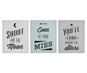 Orsina Shoot For The Moon Wall Plaques - Set of 3, Motivational Wooden Panels With Lunar-Themed Typography, Rustic in White Orsina White