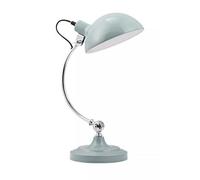 Orsina Shutter Blue Table Lamp, Round Base Desk Lamp With Arched Chrome Arm & Hood, Durable Metal Night Light