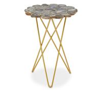 Orsina Side Table With Agate Top, Hairpin Gold Metal Legs & Stone Surface, Asymmetrical Accent Table Orsina Gold