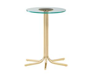 Orsina Side Table With Glass Top-Glamorous Gold Finish Round Table-Contemporary Small Table With Six Slender Legs Orsina Gold