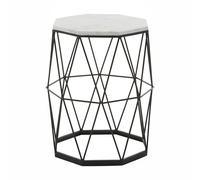 Orsina Side Table With Octagonal Top, White Marble Inset With Sublime Veining, Geometric Black Iron Frame Orsina Black