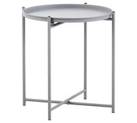 Orsina Side Table With Round Grey Top, Space Saving And Functional Small Side Tables By Couch, Sleek Bedside Table