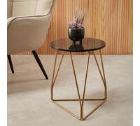 Orsina Side Table With Sledge Base, Black Marble Top Round Side Table, Gold Finish Metal Frame With Geometric Design Orsina Black