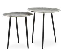 Orsina Silva Set Of Two Oak Effect Silver Top Side Tables