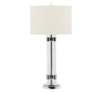 Orsina Silver And Ivory Table Lamp, Tall Ribbed Glass Column With Silver Metal Rings, Modern Table Light