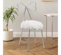 Orsina Silver Bow Faux Chair, Backrest Indoor Chair, Easy to Clean Decor Fur Chair Orsina Silver