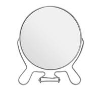 Orsina Silver Effect 2-Sided Shaving Mirror, Round Table Mirror With 2X Magnification, Metal Stand Swivel Mirror