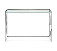 Orsina Silver Glass Console Table with Stainless Steel Frame, Clear Tempered Glass Hallway Console, Entryway Table Orsina Silver